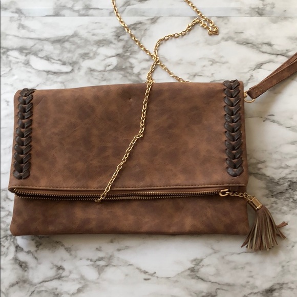 Unknown Handbags - Brown Stitched Fold Over Purse